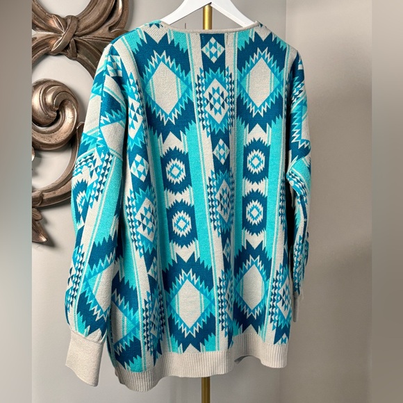 Crazy Train Aztec Southwest Blue Grey Women's Cardigan Sweater Sz XXL - Picture 3 of 3